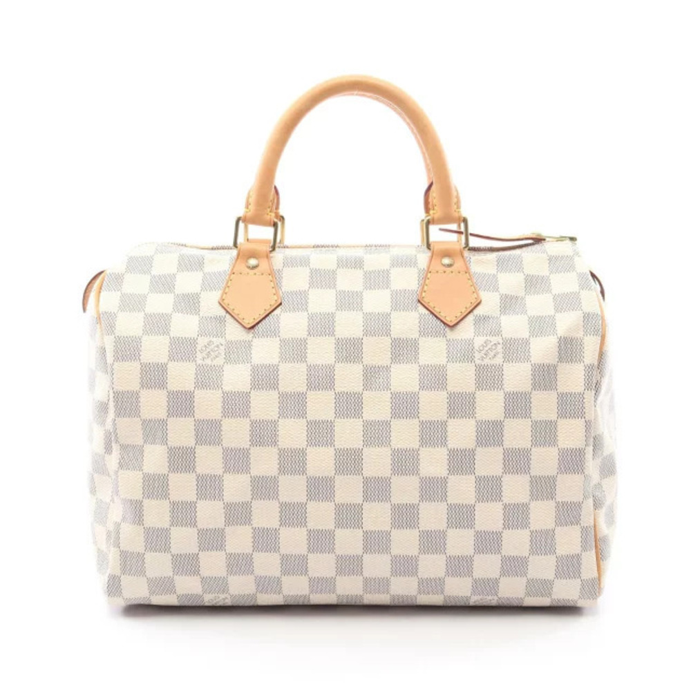 Louis Vuitton Speedy Handbag Canvas Leather Damier Azur White